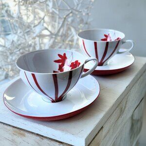 Mikasa Pure Red Teacup and Saucer Set of 2 | Porcelain | Red Floral